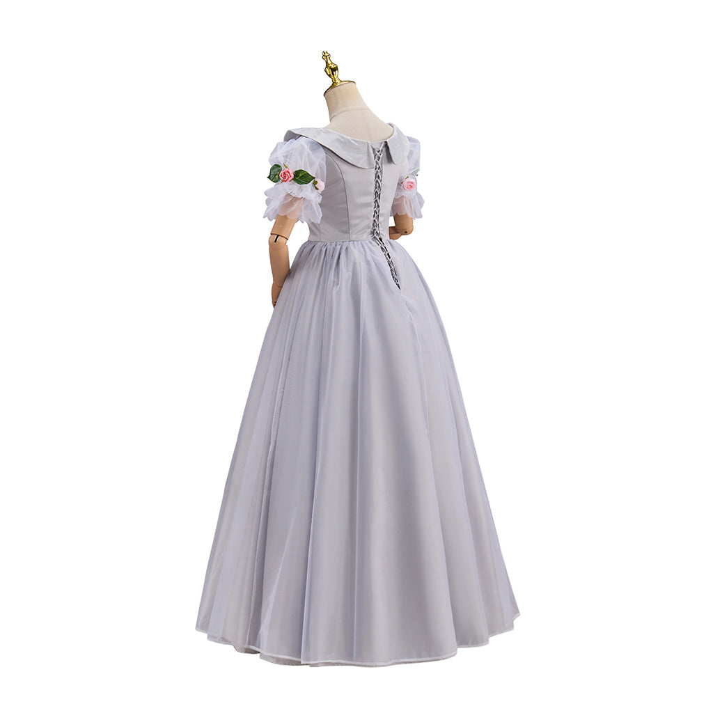 Regency Light Gray Square Neck Puff Sleeve Maxi Gown for Historical Reenactments Regency Themed Events Costume Parties Halloween and Christmas