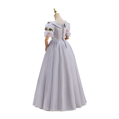 Regency Light Gray Square Neck Puff Sleeve Maxi Gown for Historical Reenactments Regency Themed Events Costume Parties Halloween and Christmas