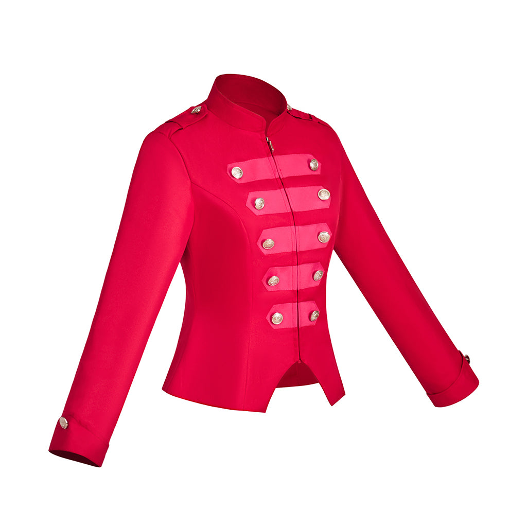 Medieval Style Red Military - Inspired Jacket with Stand - Up Collar and Metallic Buttons for Historical Reenactments Halloween Christmas