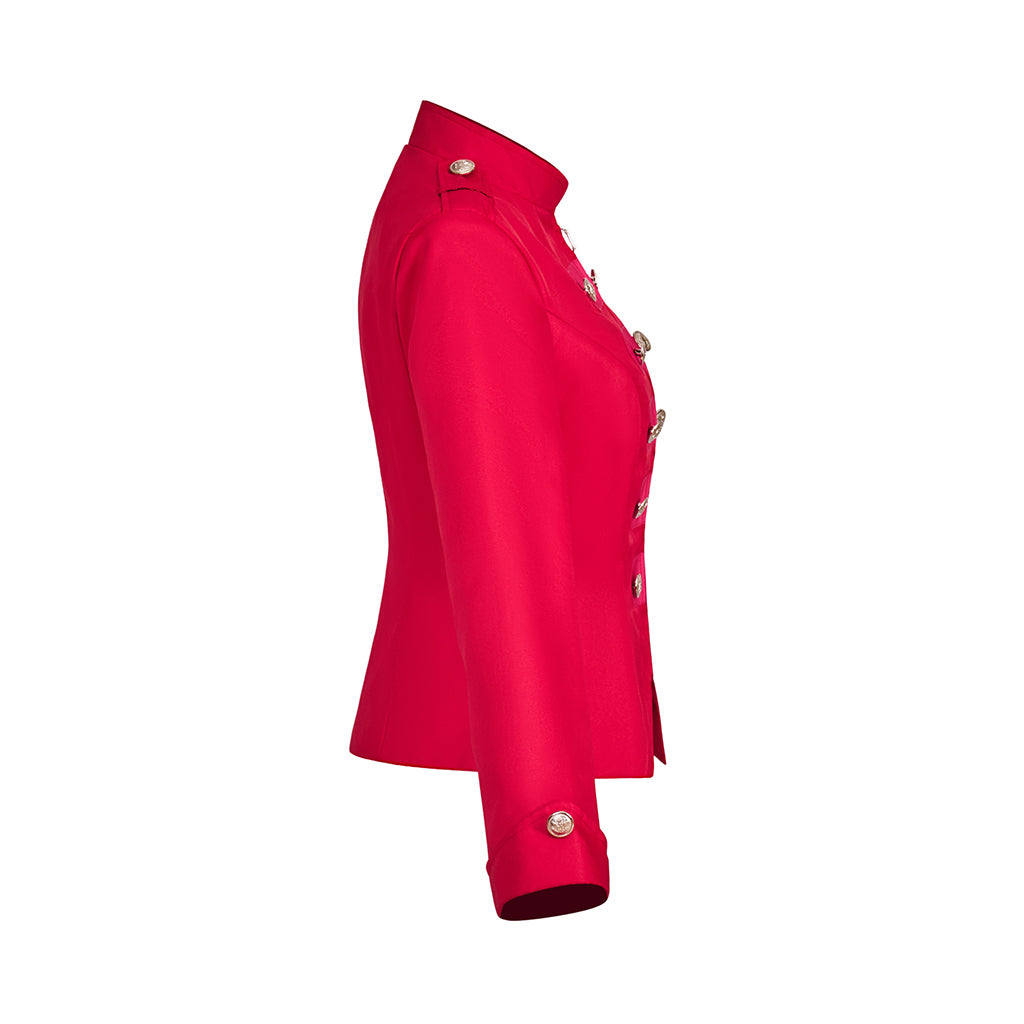 Medieval Style Red Military - Inspired Jacket with Stand - Up Collar and Metallic Buttons for Historical Reenactments Halloween Christmas