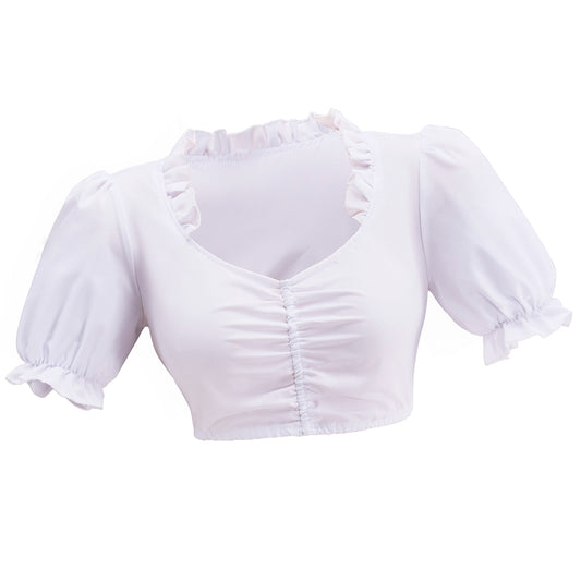 Renaissance White Short Sleeve Square Neck Ruched Crop Top for Historical Reenactments Renaissance Festivals Halloween Christmas
