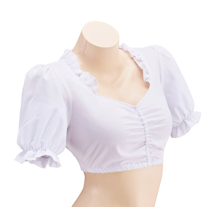 Renaissance White Short Sleeve Square Neck Ruched Crop Top for Historical Reenactments Renaissance Festivals Halloween Christmas