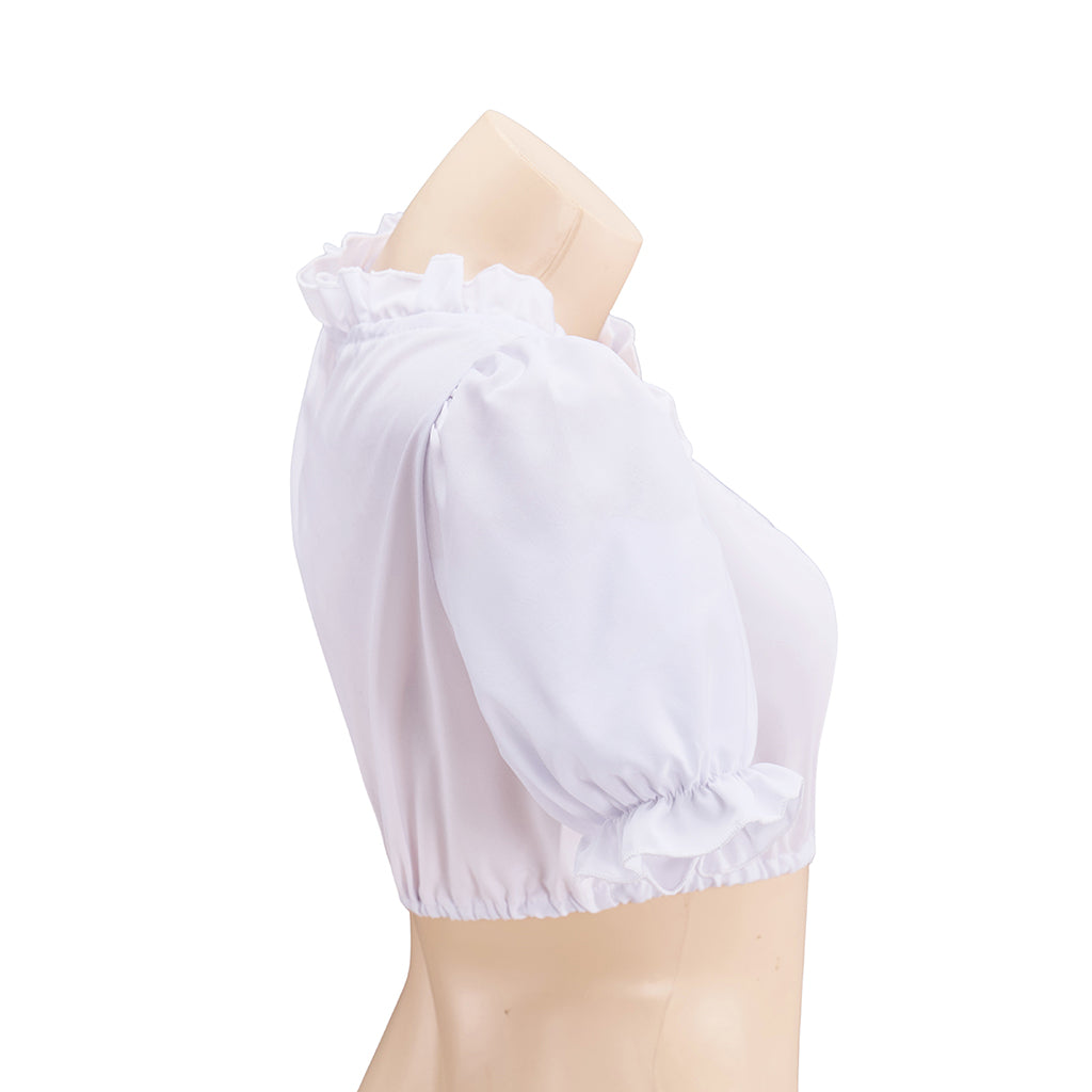 Renaissance White Short Sleeve Square Neck Ruched Crop Top for Historical Reenactments Renaissance Festivals Halloween Christmas
