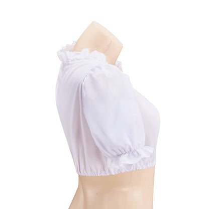 Renaissance White Short Sleeve Square Neck Ruched Crop Top for Historical Reenactments Renaissance Festivals Halloween Christmas