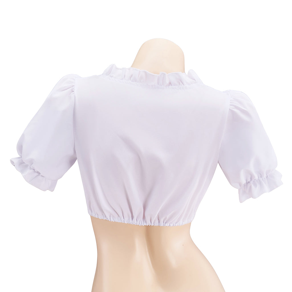 Renaissance White Short Sleeve Square Neck Ruched Crop Top for Historical Reenactments Renaissance Festivals Halloween Christmas