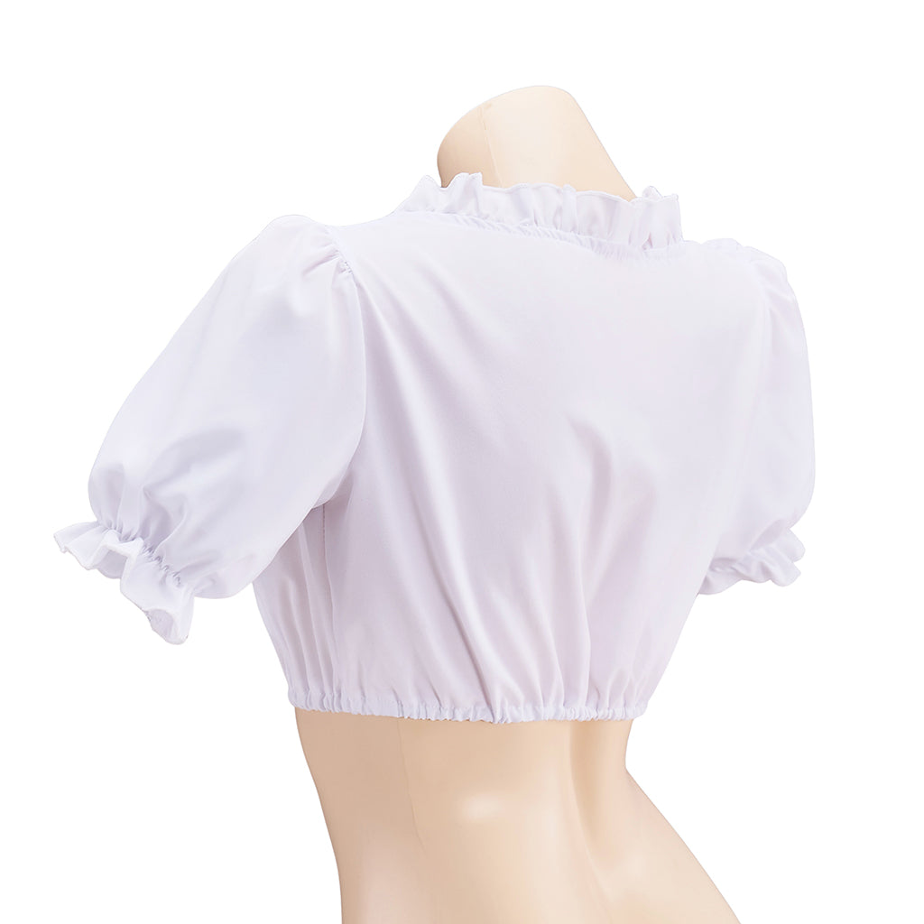 Renaissance White Short Sleeve Square Neck Ruched Crop Top for Historical Reenactments Renaissance Festivals Halloween Christmas