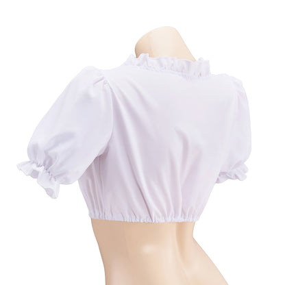 Renaissance White Short Sleeve Square Neck Ruched Crop Top for Historical Reenactments Renaissance Festivals Halloween Christmas