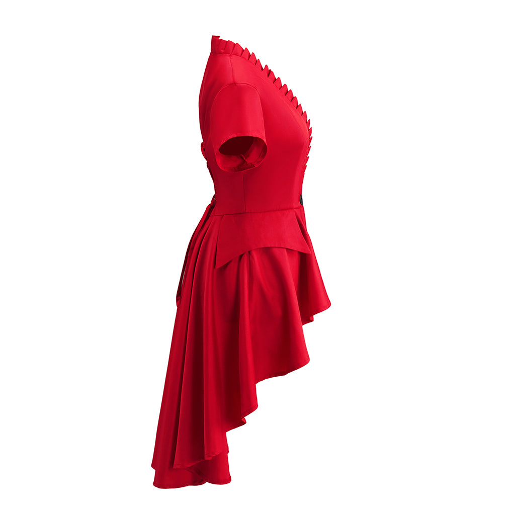 Victorian Red V Neck Short Sleeve Tiered Gown for Historical Reenactments Victorian Themed Events Costume Parties Halloween and Christmas