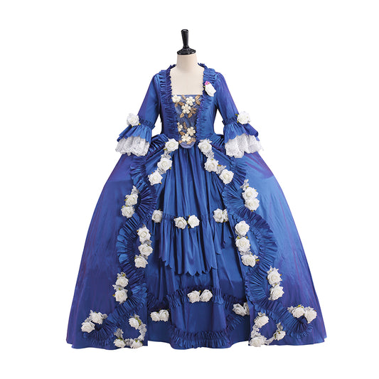 Medieval Renaissance Blue Floral Embellished Noble Skirt for Historical Reenactments Renaissance Themed Events Halloween and Christmas