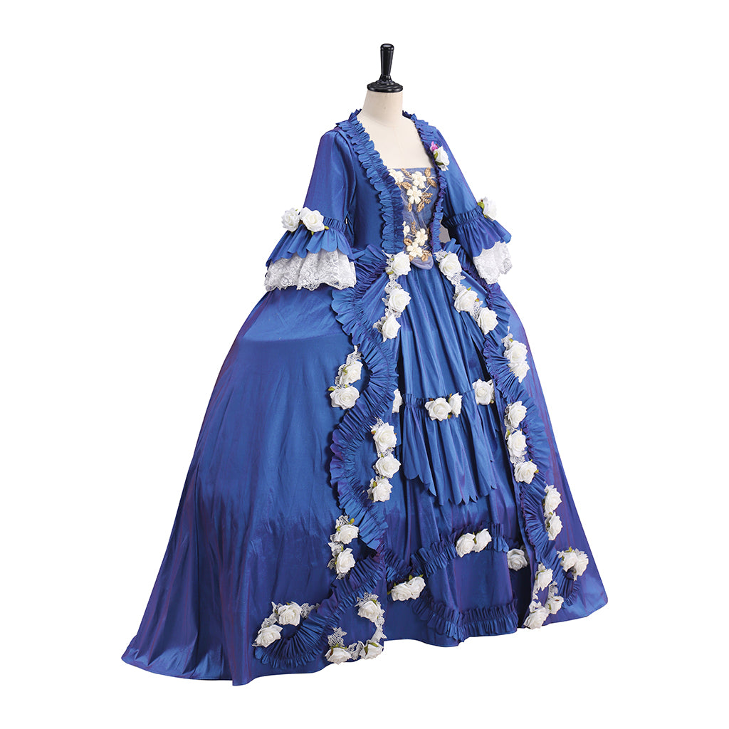 Medieval Renaissance Blue Floral Embellished Noble Skirt for Historical Reenactments Renaissance Themed Events Halloween and Christmas
