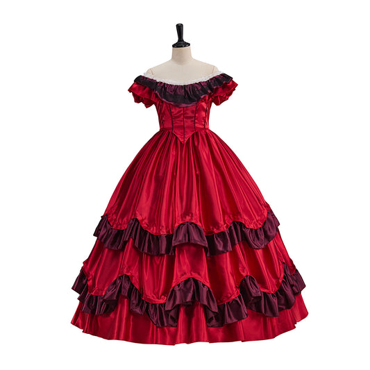 Medieval Renaissance Red Black-Ruffled Noble Gown for Historical Reenactments Renaissance Themed Events Halloween and Christmas