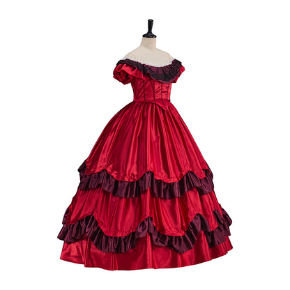 Medieval Renaissance Red Black-Ruffled Noble Gown for Historical Reenactments Renaissance Themed Events Halloween and Christmas