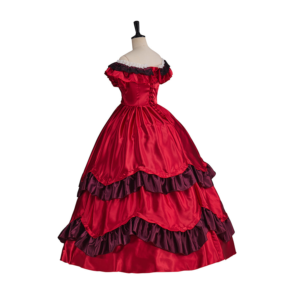 Medieval Renaissance Red Black-Ruffled Noble Gown for Historical Reenactments Renaissance Themed Events Halloween and Christmas