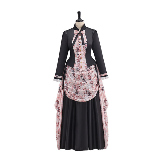 Medieval Victorian Black Pink Embellished Noble Gown for Historical Reenactments Renaissance Halloween and Christmas