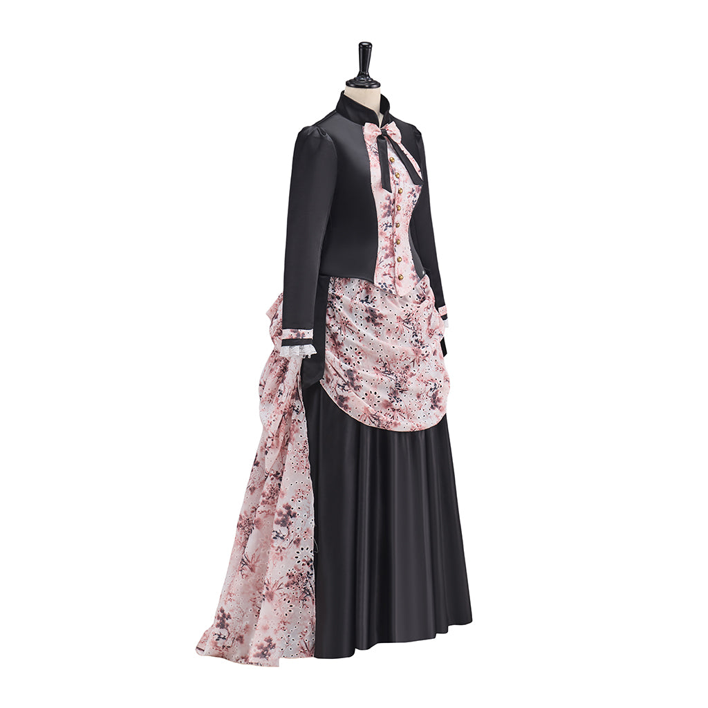 Medieval Victorian Black Pink Embellished Noble Gown for Historical Reenactments Renaissance Halloween and Christmas