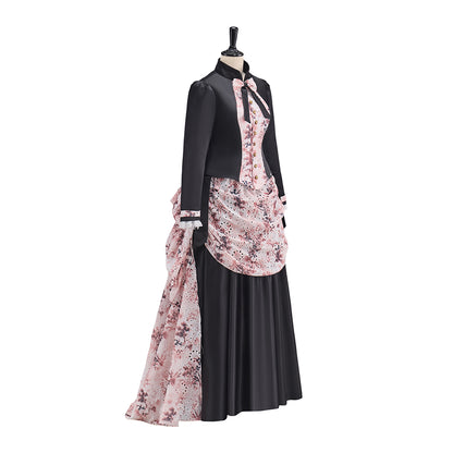 Medieval Victorian Black Pink Embellished Noble Gown for Historical Reenactments Renaissance Halloween and Christmas