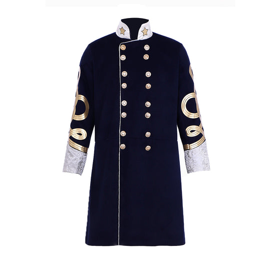 Regency Men's Navy Blue Gold-Accented Noble Courtly Inspired Court Costume Cosplay Stage Outfit Adult Halloween Christmas Party Themed Outfit