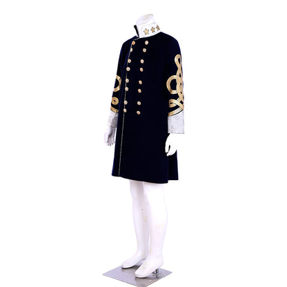 Regency Men's Navy Blue Gold-Accented Noble Courtly Inspired Court Costume Cosplay Stage Outfit Adult Halloween Christmas Party Themed Outfit