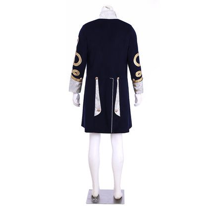 Regency Men's Navy Blue Gold-Accented Noble Courtly Inspired Court Costume Cosplay Stage Outfit Adult Halloween Christmas Party Themed Outfit