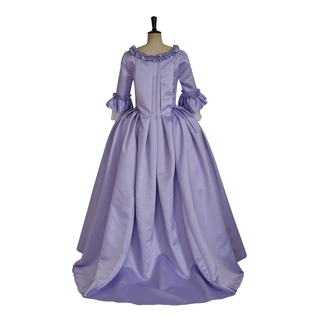 Rococo Style Lavender Gown with Tiered Ruffles and Puff Sleeves for Historical Reenactmentsl Court Themed Gatherings Halloween Christmas