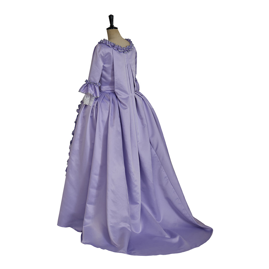 Rococo Style Lavender Gown with Tiered Ruffles and Puff Sleeves for Historical Reenactmentsl Court Themed Gatherings Halloween Christmas