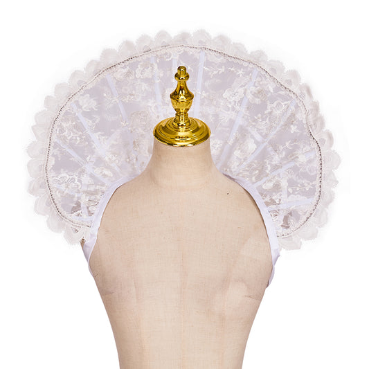 Medieval Style White Lace Fan - Shaped Shoulder Collar for Historical Reenactments Cosplay Events Medieval Themed Gatherings Halloween Christmas