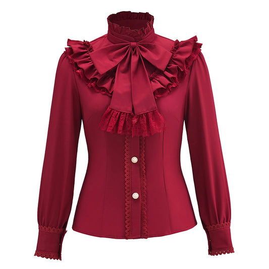 Medieval Renaissance Red Ruffled Noble Blouse for Historical Reenactments Renaissance Themed Events Halloween and Christmas