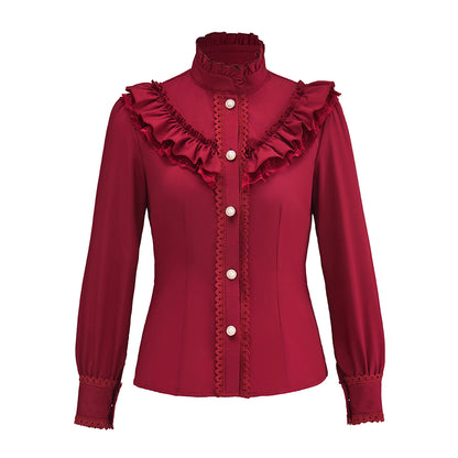Medieval Renaissance Red Ruffled Noble Blouse for Historical Reenactments Renaissance Themed Events Halloween and Christmas