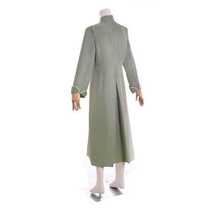 Medieval Clergy Roman Cassock Priest Robe Cosplay Costume Nun Long Sleeve Dress Olive Green Regency Dress Mandarin Collar Retro Renaissance Gown Women Cosplay Costume Adult Ladies Halloween Dress
