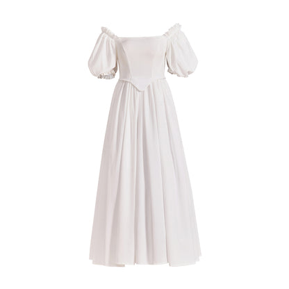 Medieval Style Off-shoulder Puff-sleeved White Maxi Dress for Historical Reenactments Medieval Themed Gatherings Halloween Christmas