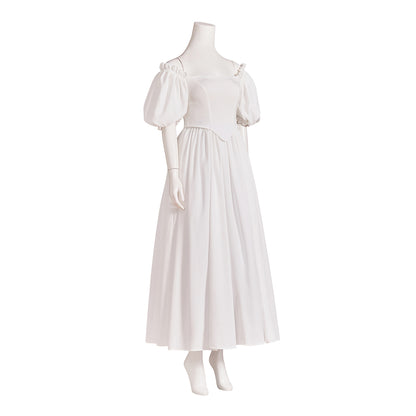 Medieval Style Off-shoulder Puff-sleeved White Maxi Dress for Historical Reenactments Medieval Themed Gatherings Halloween Christmas