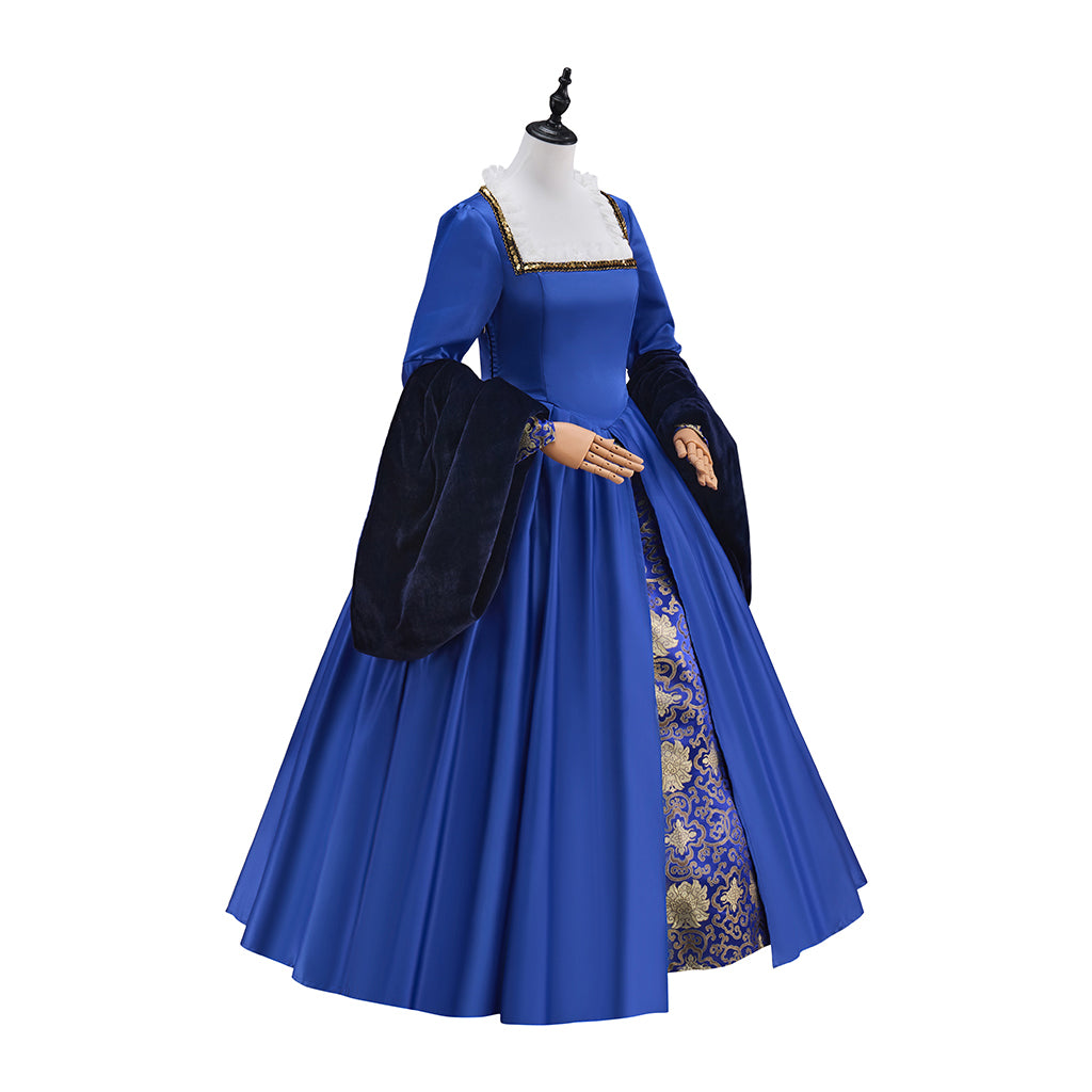 Medieval Victorian Blue Ruffled Noble Gown for Historical Reenactments Renaissance Halloween and Christmas