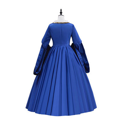 Medieval Victorian Blue Ruffled Noble Gown for Historical Reenactments Renaissance Halloween and Christmas