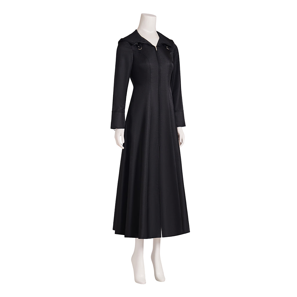 Medieval Style Black Long Sleeved Tailored Coat with Shirt Collar and Floor Length Design for Historical Reenactments Halloween Christmas
