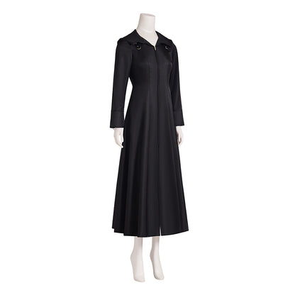 Medieval Style Black Long Sleeved Tailored Coat with Shirt Collar and Floor Length Design for Historical Reenactments Halloween Christmas