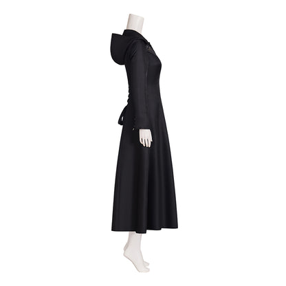 Medieval Style Black Long Sleeved Tailored Coat with Shirt Collar and Floor Length Design for Historical Reenactments Halloween Christmas