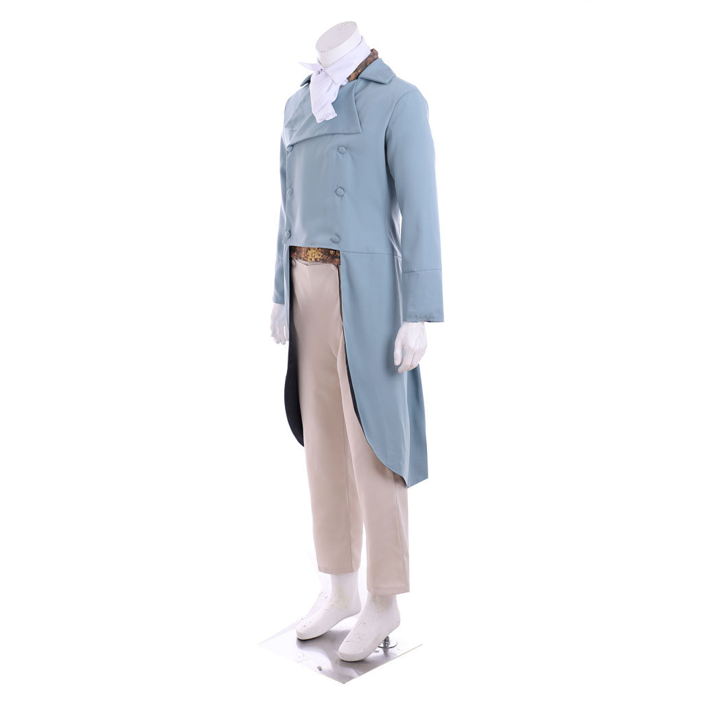 Regency Men's Light Blue Tailcoat with White Collar Cosplay Stage Costume Adult Halloween Christmas Party Themed Outfit