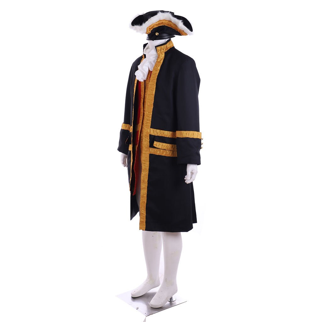 Medieval Men's Black Rococo Court Coat with Gold Trim and Wig Cosplay Stage Costume Adult Halloween Christmas Party Themed Outfit