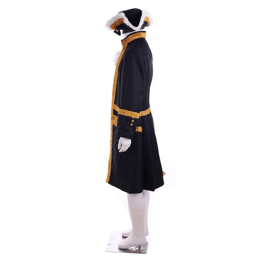 Medieval Men's Black Rococo Court Coat with Gold Trim and Wig Cosplay Stage Costume Adult Halloween Christmas Party Themed Outfit