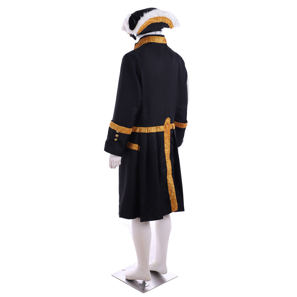 Medieval Men's Black Rococo Court Coat with Gold Trim and Wig Cosplay Stage Costume Adult Halloween Christmas Party Themed Outfit
