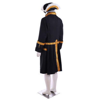 Medieval Men's Black Rococo Court Coat with Gold Trim and Wig Cosplay Stage Costume Adult Halloween Christmas Party Themed Outfit