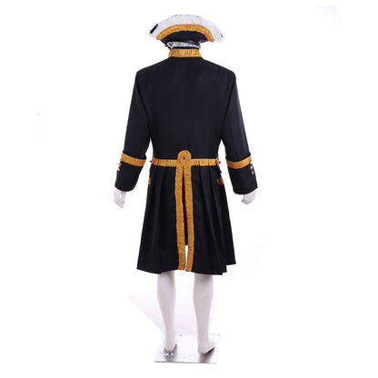 Medieval Men's Black Rococo Court Coat with Gold Trim and Wig Cosplay Stage Costume Adult Halloween Christmas Party Themed Outfit
