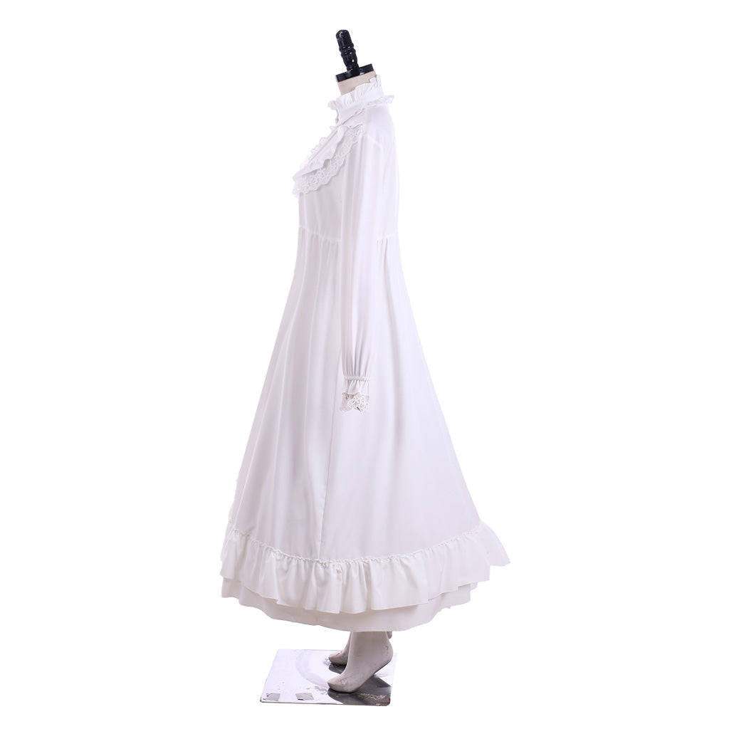 Medieval Women Renaissance Ruffled High Neck Long Sleeve Maxi Dress Medieval Costume Women Adult Cosplay Costume Ladies Halloween Renaissance Gown