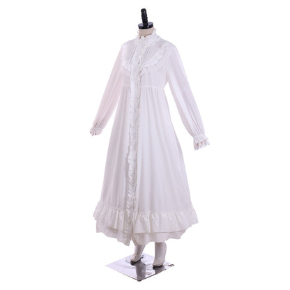 Medieval Women Renaissance Ruffled High Neck Long Sleeve Maxi Dress Medieval Costume Women Adult Cosplay Costume Ladies Halloween Renaissance Gown