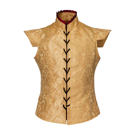 Medieval Regal Golden Brocade Sleeveless Vest for Historical Reenactments Cosplay Events Themed Parties Halloween or Renaissance Fairs