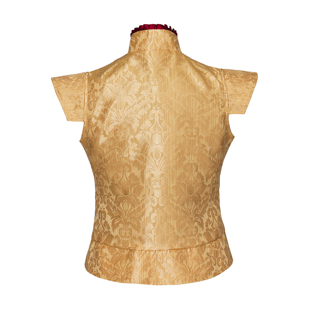 Medieval Regal Golden Brocade Sleeveless Vest for Historical Reenactments Cosplay Events Themed Parties Halloween or Renaissance Fairs