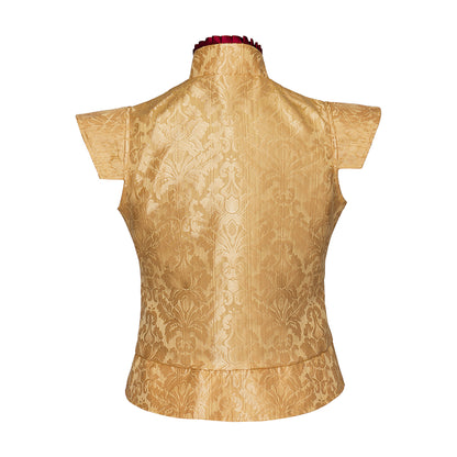 Medieval Regal Golden Brocade Sleeveless Vest for Historical Reenactments Cosplay Events Themed Parties Halloween or Renaissance Fairs