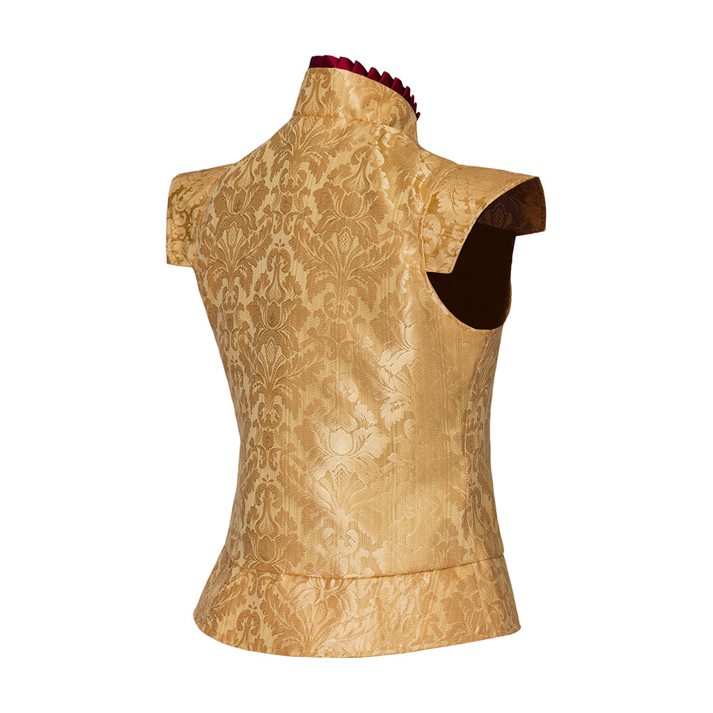 Medieval Regal Golden Brocade Sleeveless Vest for Historical Reenactments Cosplay Events Themed Parties Halloween or Renaissance Fairs