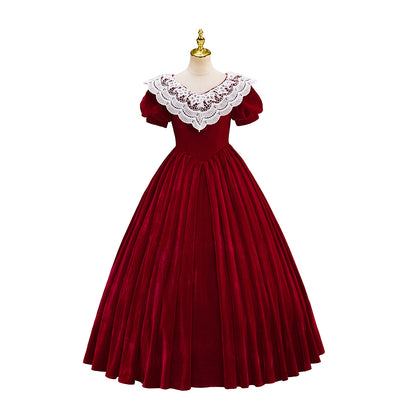 Medieval Victorian Red White Collared Noble Gown for Historical Reenactments Renaissance Halloween and Christmas