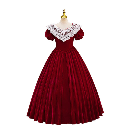 Medieval Victorian Red White Collared Noble Gown for Historical Reenactments Renaissance Halloween and Christmas